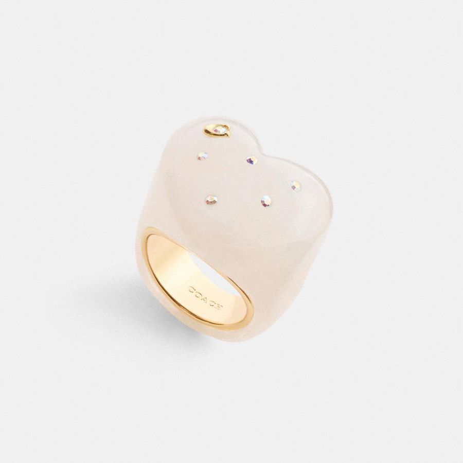 Joyeria COACH Chunky Resin Heart Ring Mujer Negros | WKDP-36479