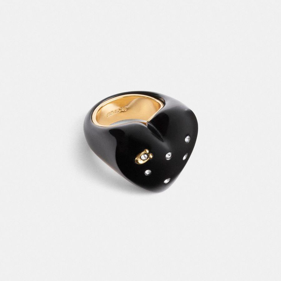 Joyeria COACH Chunky Resin Heart Ring Mujer Negros | WKDP-36479