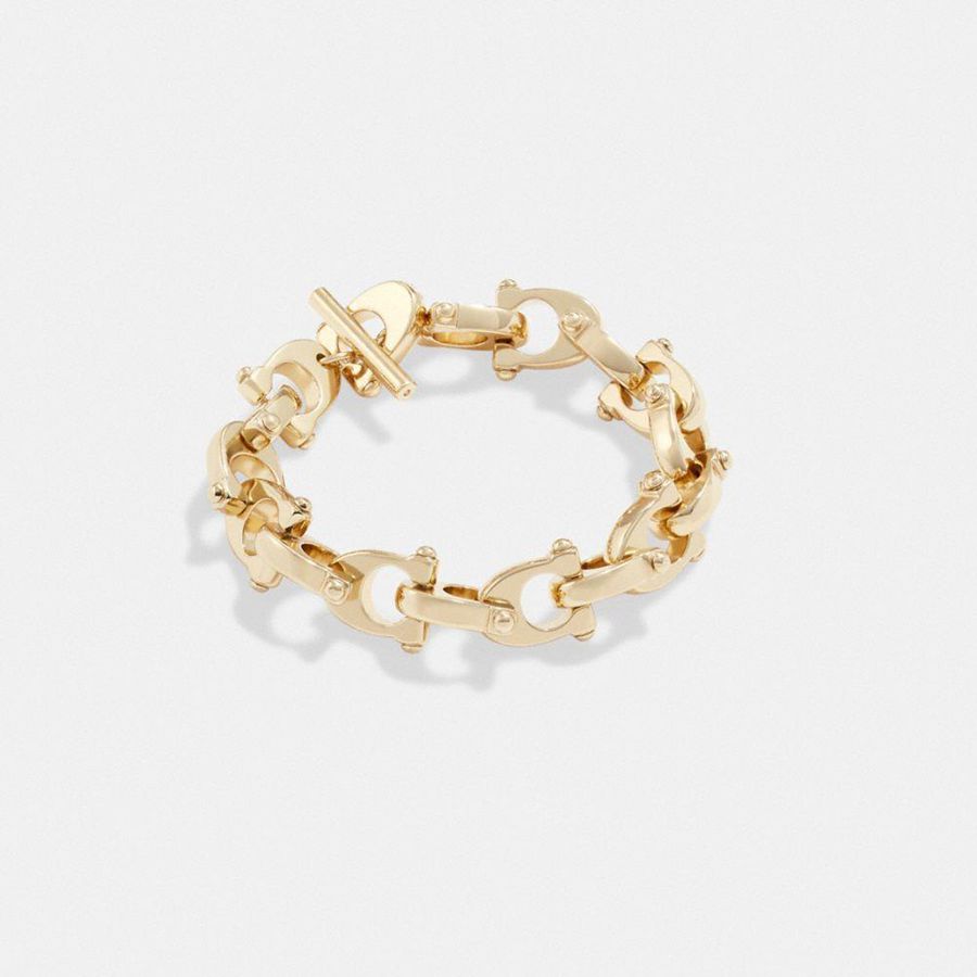 Joyeria COACH Chunky Signature Chain Link Bracelet Mujer Dorados | KXBA-90718