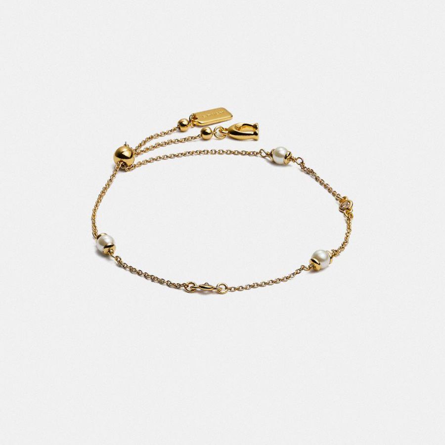 Joyeria COACH Classic Crystal Pearl Slider Bracelet Mujer Dorados | OFBS-53104