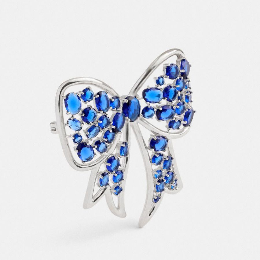 Joyeria COACH Crystal Bow Brooch Mujer Azules | KQVP-57306