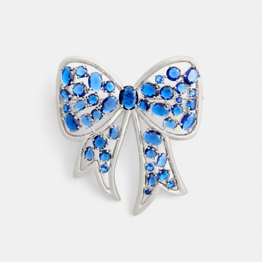 Joyeria COACH Crystal Bow Brooch Mujer Azules | KQVP-57306