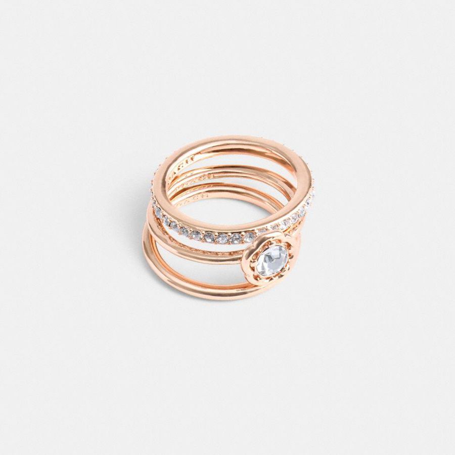 Joyeria COACH Halo Tea Rose Ring Set Mujer Dorados | DCJT-63071