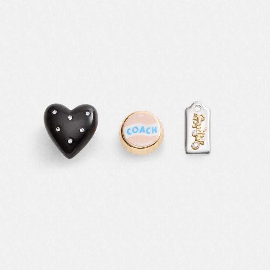 Joyeria COACH Heart And Bottle Cap Pin Trio Mujer Negros | EVZR-20468