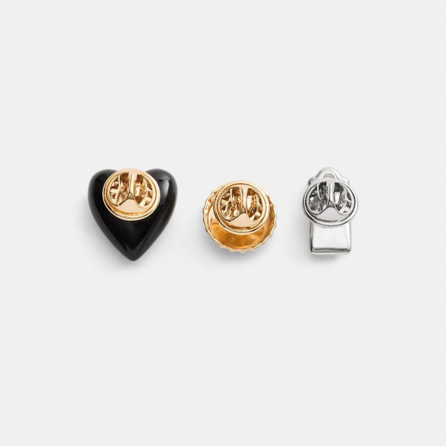 Joyeria COACH Heart And Bottle Cap Pin Trio Mujer Negros | EVZR-20468
