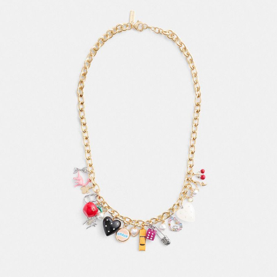 Joyeria COACH Heart And Taxi Statement Charm Necklace Mujer Dorados | IWSR-58301