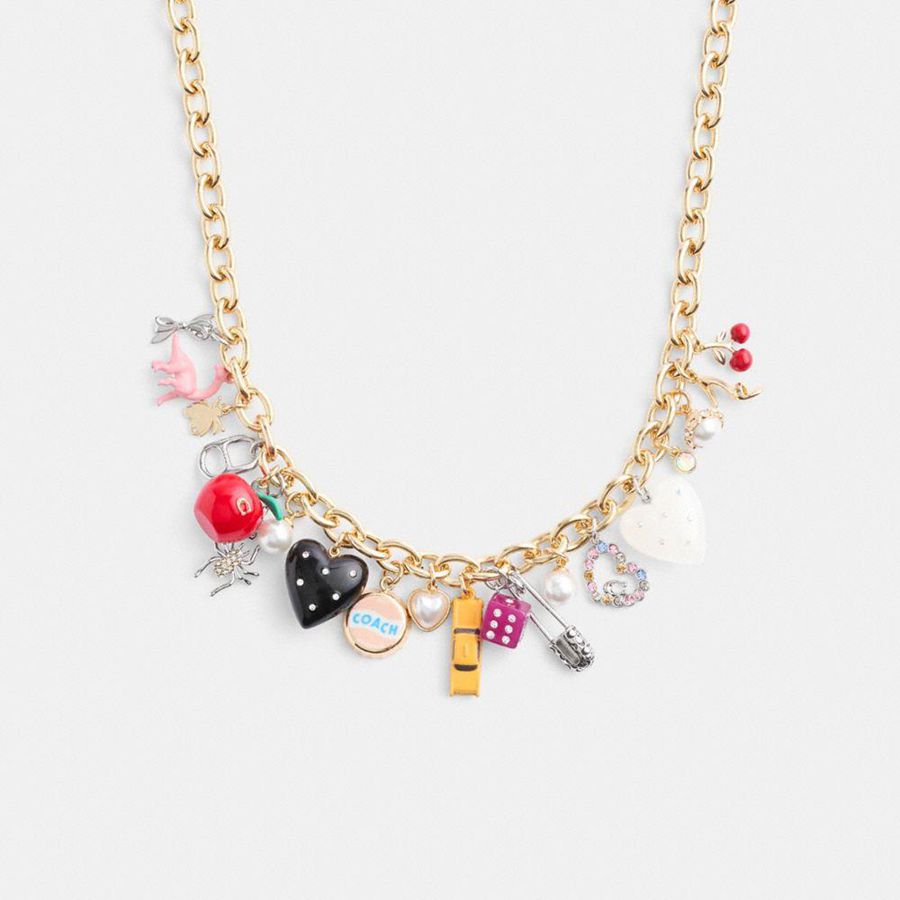 Joyeria COACH Heart And Taxi Statement Charm Necklace Mujer Dorados | IWSR-58301