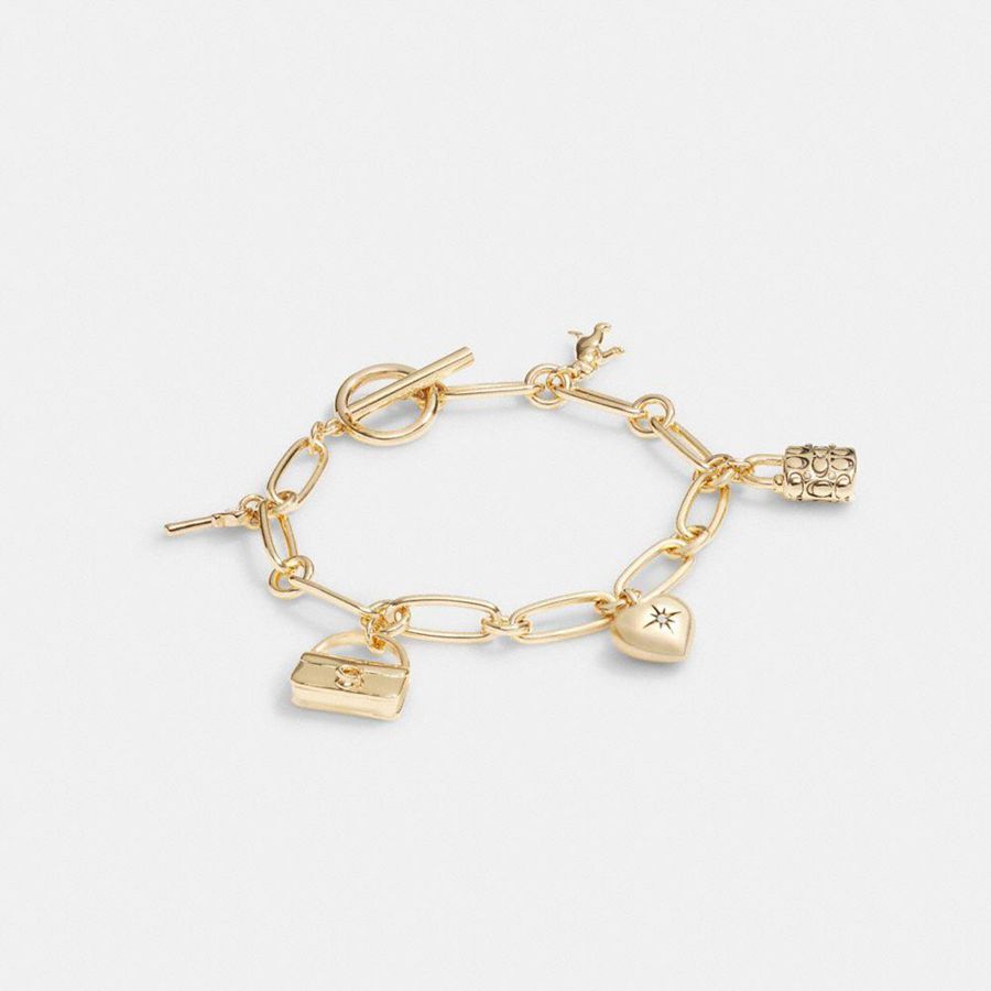 Joyeria COACH Iconic Charm Chain Bracelet Mujer Dorados | UTYC-20548