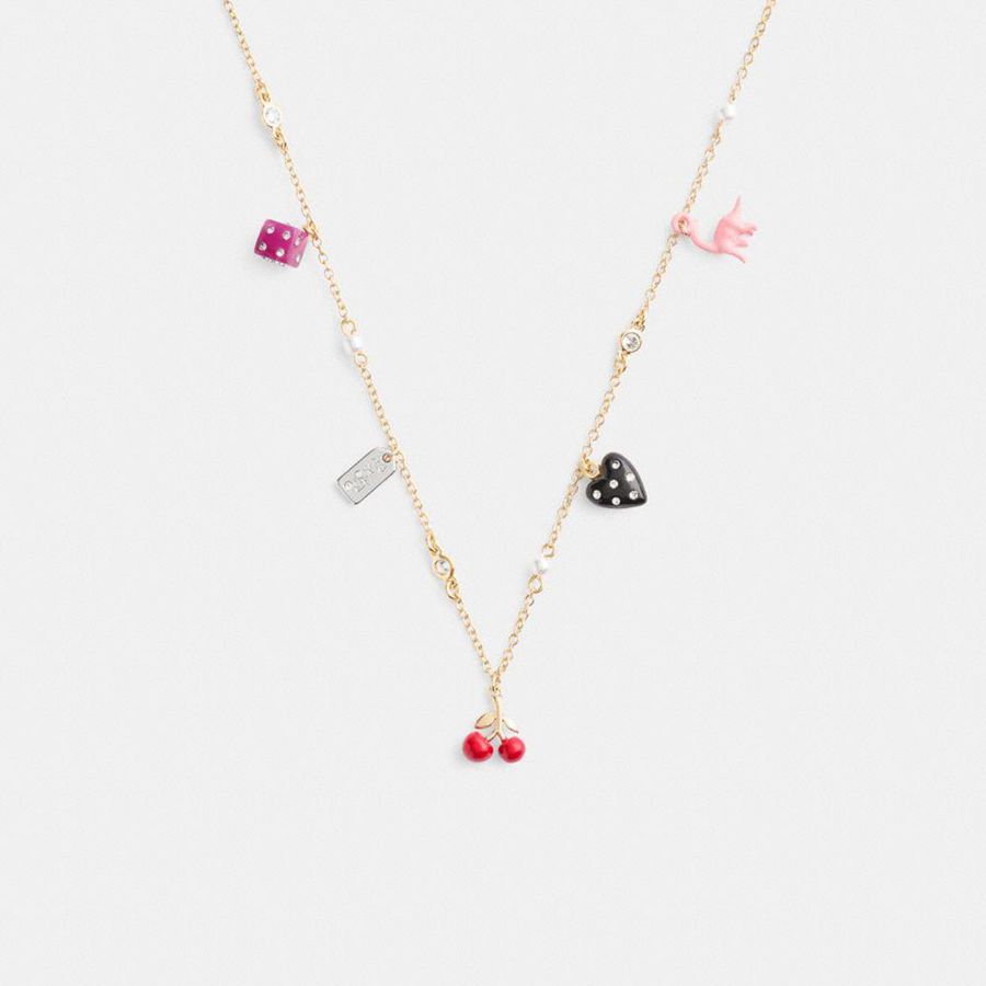 Joyeria COACH Mini Heart And Dice Charm Necklace Mujer Dorados | OAFX-15039