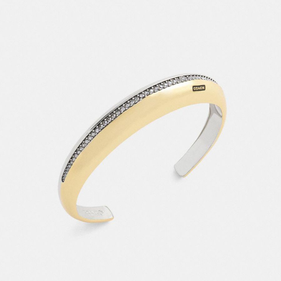 Joyeria COACH Mixed Metals Pavé Huggie Bracelet Mujer Plateados | DNRX-36109