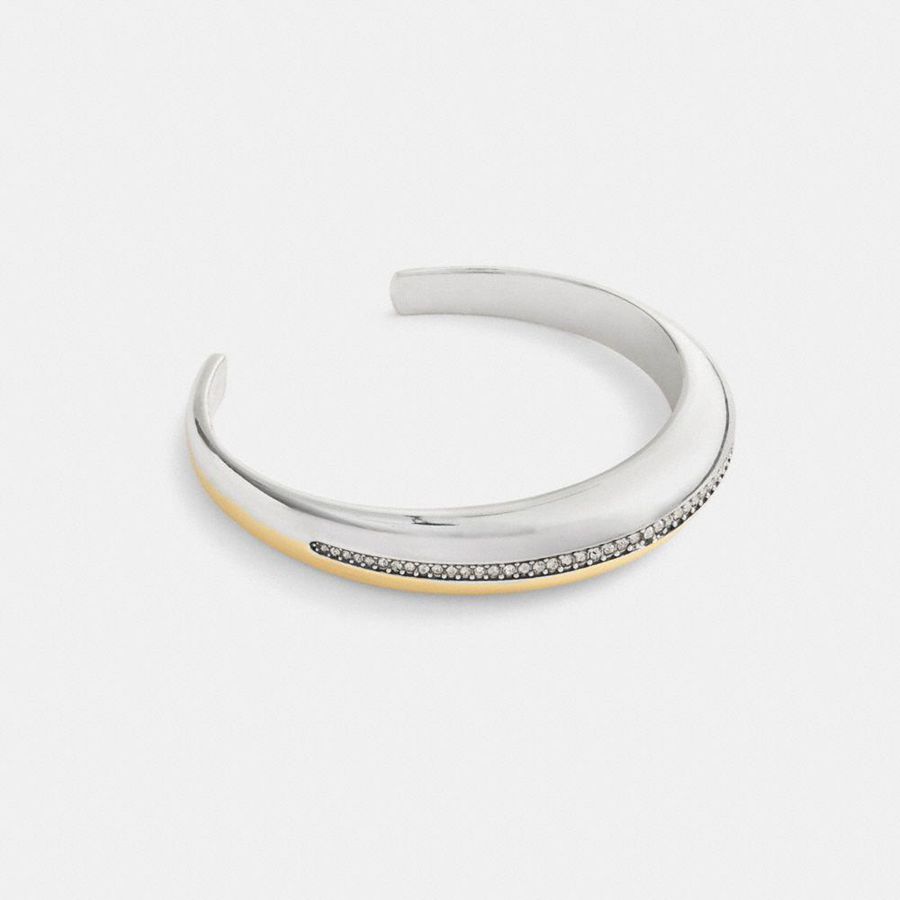 Joyeria COACH Mixed Metals Pavé Huggie Bracelet Mujer Plateados | DNRX-36109