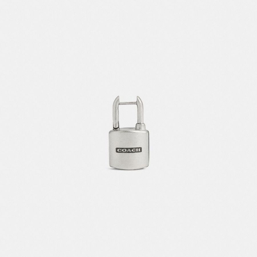 Joyeria COACH Padlock Huggie Earring Mujer Plateados | GUAC-13620