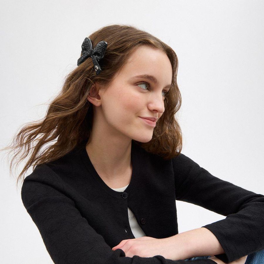 Joyeria COACH Pavé Bow Barrette Mujer Negros | OGBJ-13046