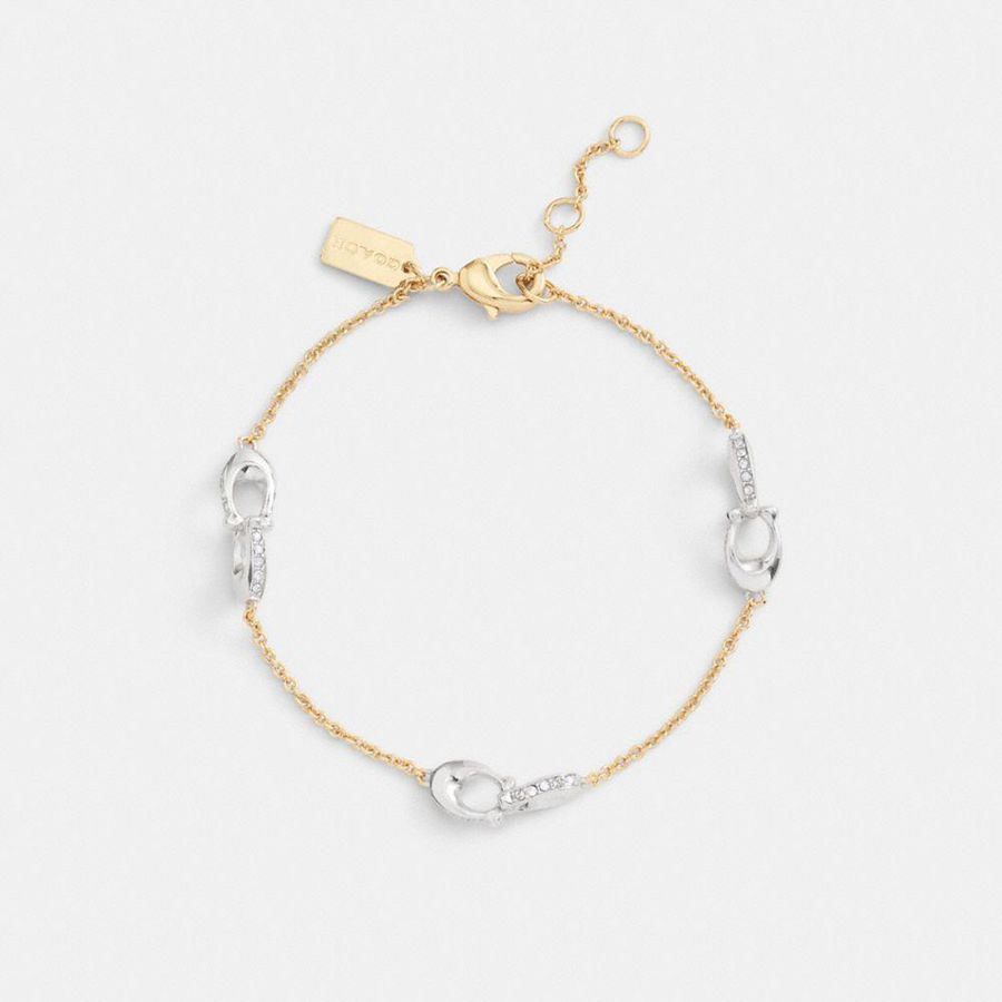 Joyeria COACH Pavé Signature Chain Bracelet Mujer Dorados | OVXY-34506
