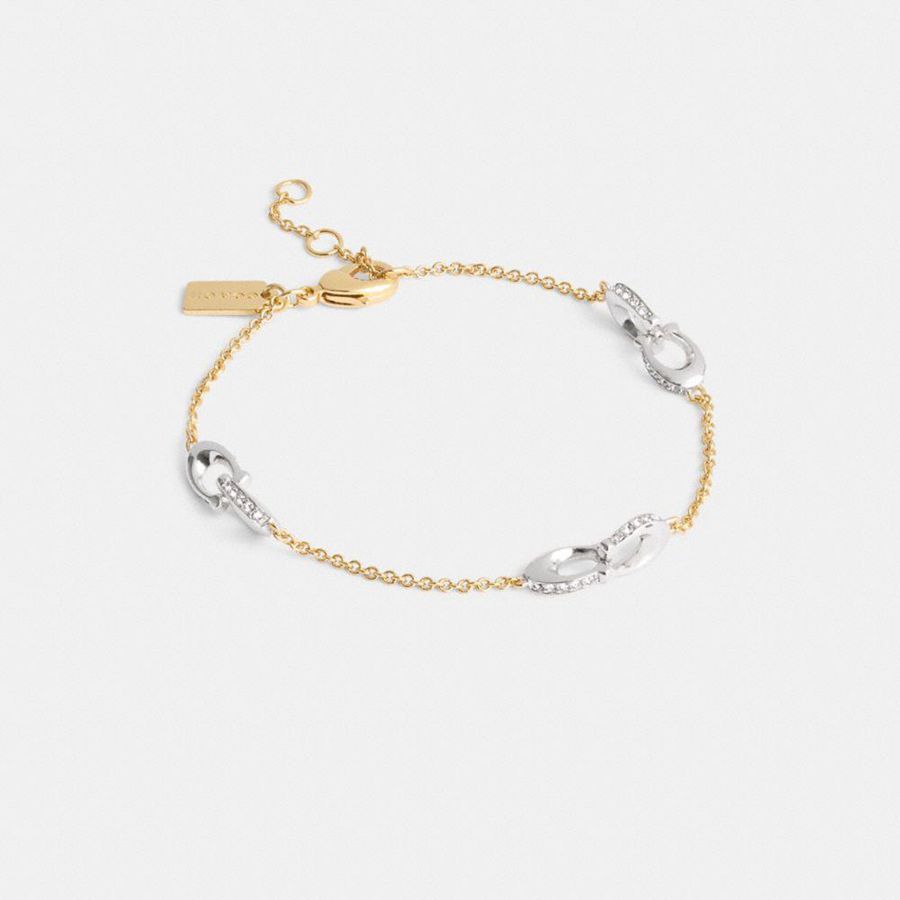 Joyeria COACH Pavé Signature Chain Bracelet Mujer Dorados | OVXY-34506