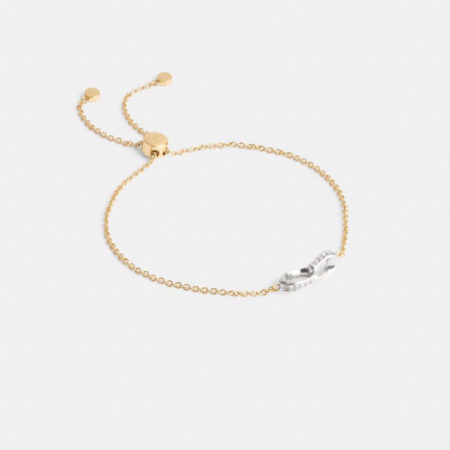 Joyeria COACH Pavé Signature Chain Slider Bracelet Mujer Dorados | CPUI-37168