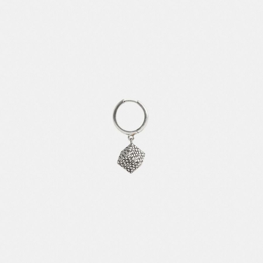 Joyeria COACH Quilted Cube Huggie Earring Mujer Plateados | IKGY-93672