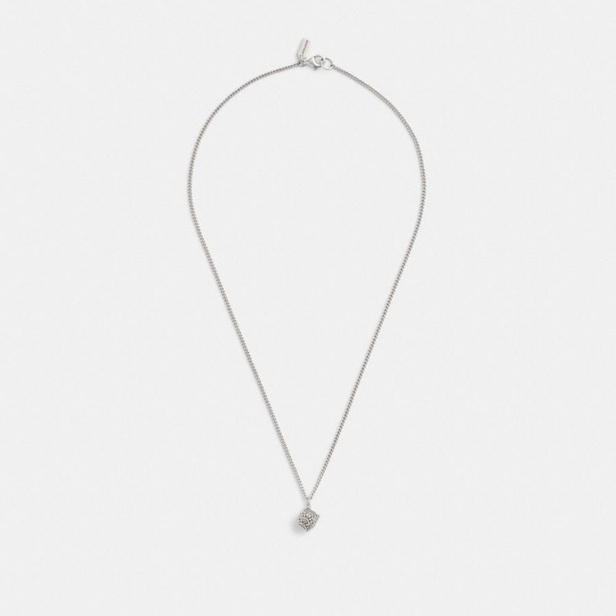 Joyeria COACH Quilted Cube Pendant Necklace Mujer Plateados | YDOM-05974