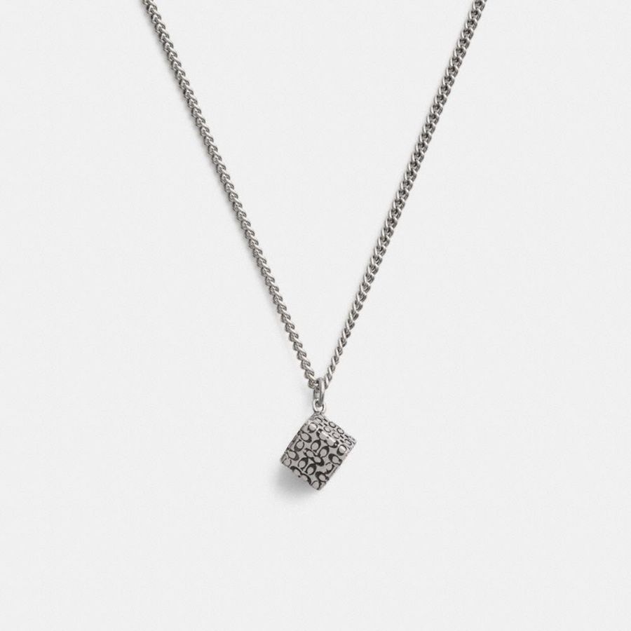 Joyeria COACH Quilted Cube Pendant Necklace Mujer Plateados | YDOM-05974