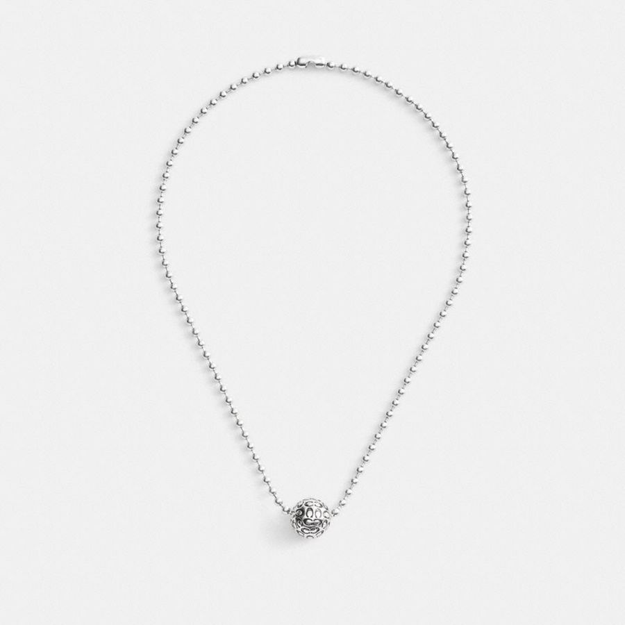 Joyeria COACH Quilted Orb Ball Chain Pendant Necklace Mujer Plateados | QGRO-53014