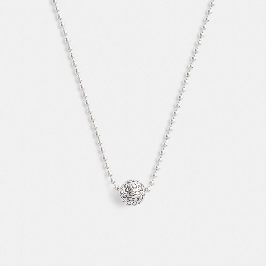 Joyeria COACH Quilted Orb Ball Chain Pendant Necklace Mujer Plateados | QGRO-53014