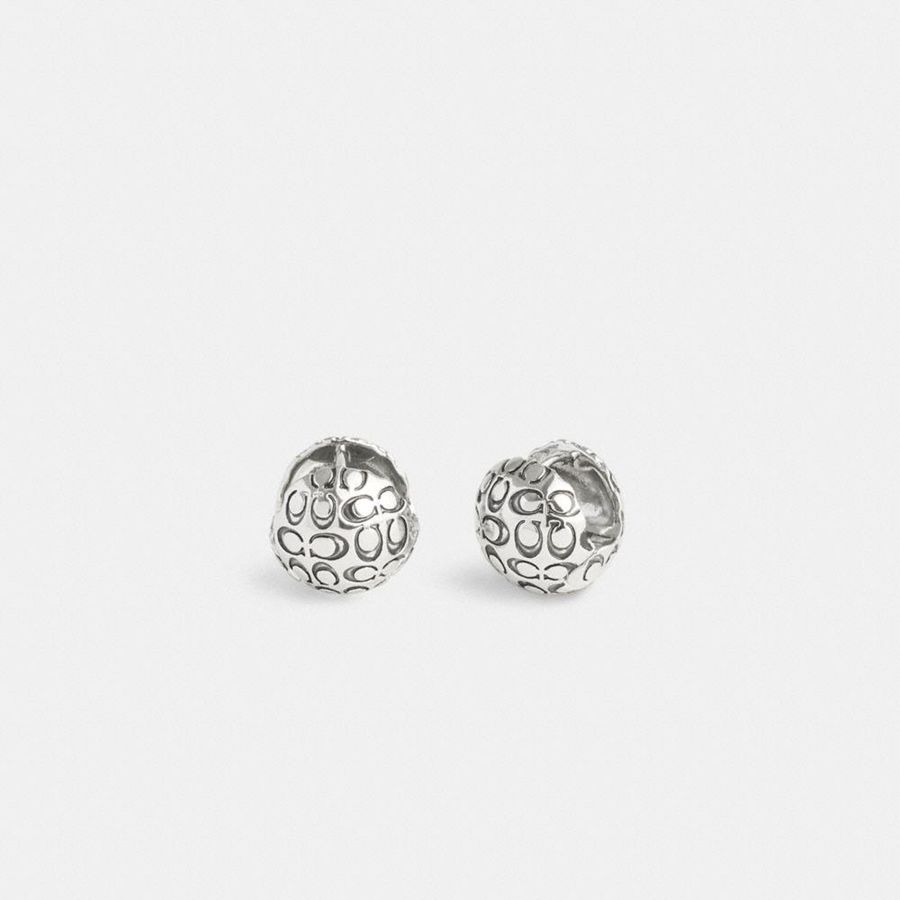Joyeria COACH Quilted Orb Earrings Mujer Plateados | ZILA-87901