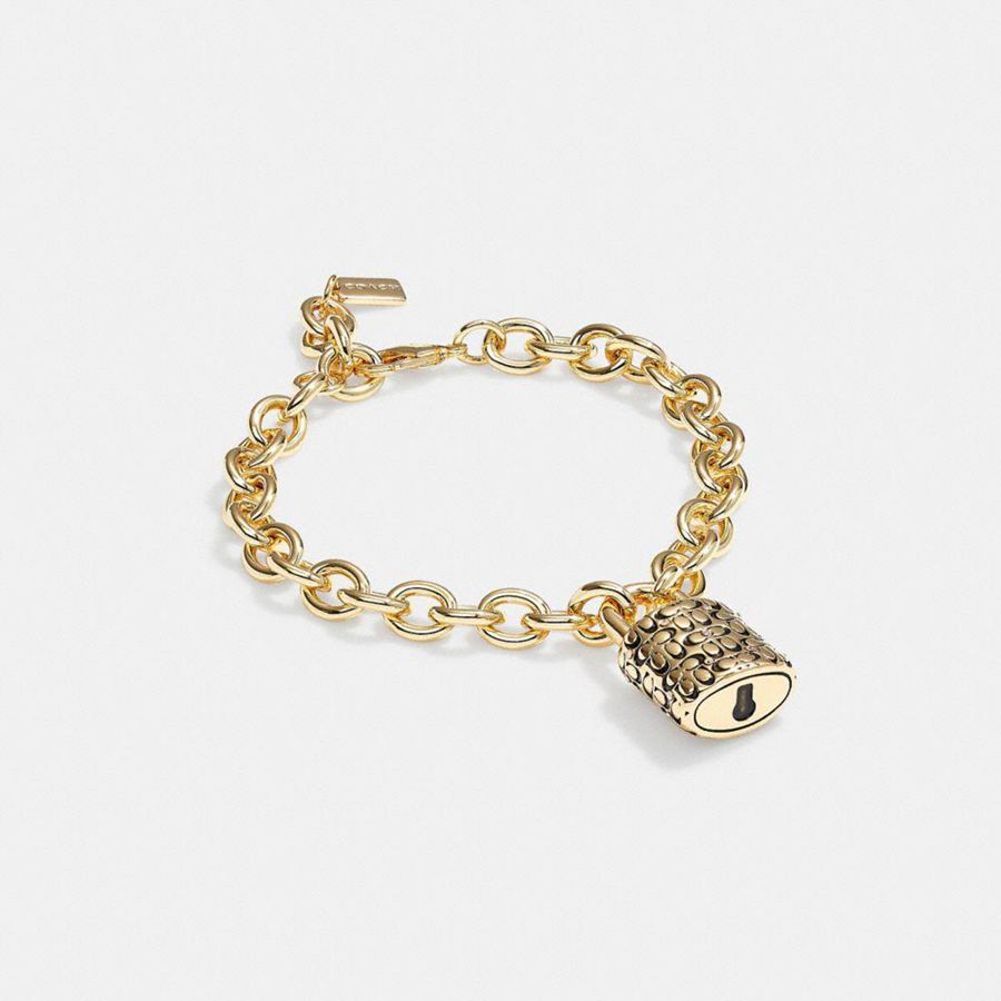 Joyeria COACH Quilted Padlock Chain Bracelet Mujer Dorados | IJFE-46891