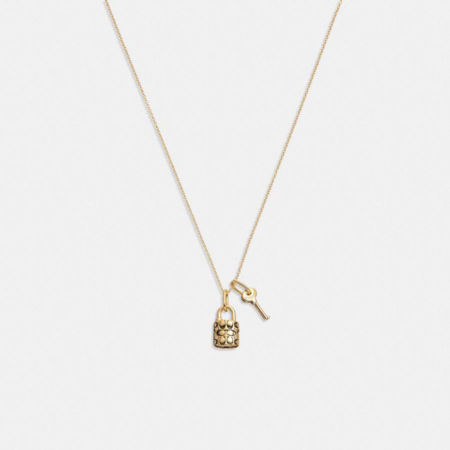 Joyeria COACH Quilted Padlock Key Pendant Necklace Mujer Dorados | LDMI-30825