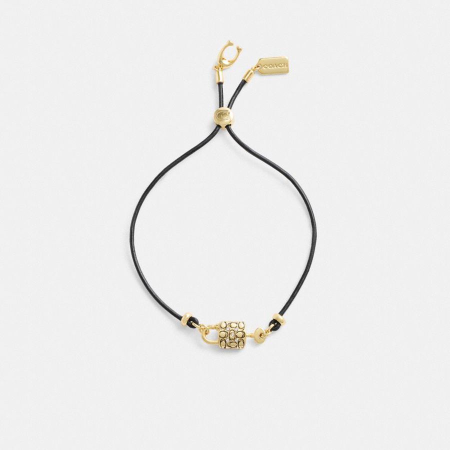 Joyeria COACH Quilted Padlock Leather Slider Bracelet Mujer Negros | BKJW-76158