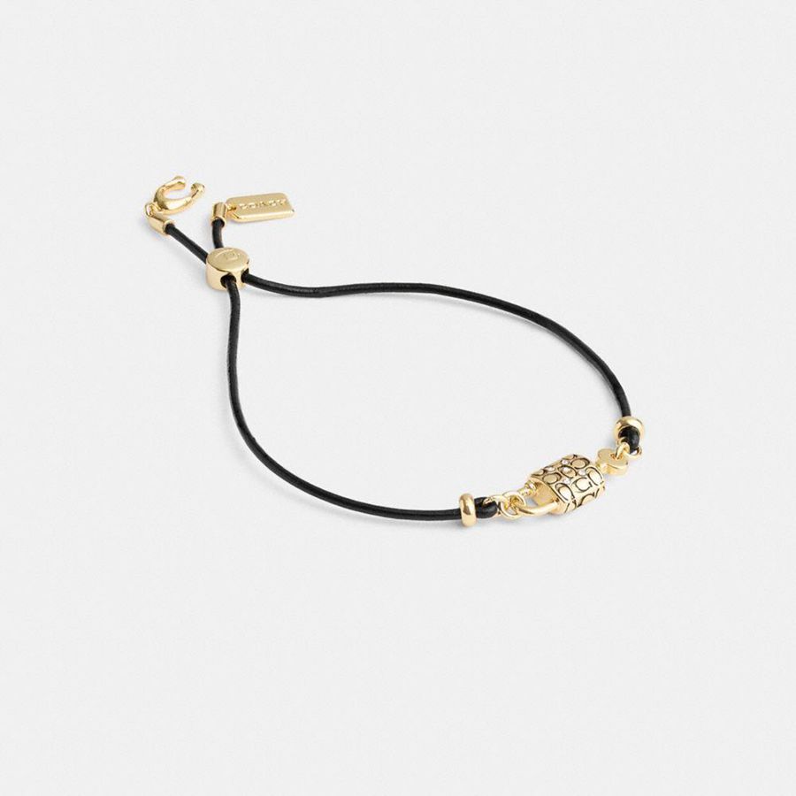Joyeria COACH Quilted Padlock Leather Slider Bracelet Mujer Negros | BKJW-76158