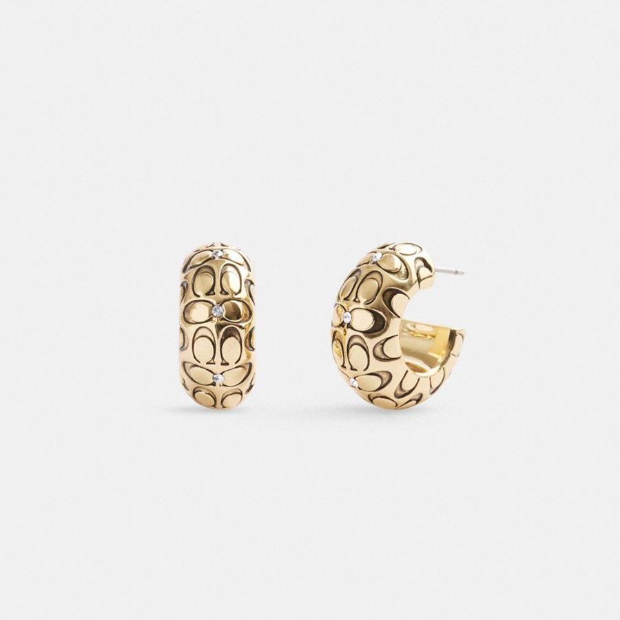Joyeria COACH Quilted Signature Chunky Hoop Earrings Mujer Dorados | GYQS-19085