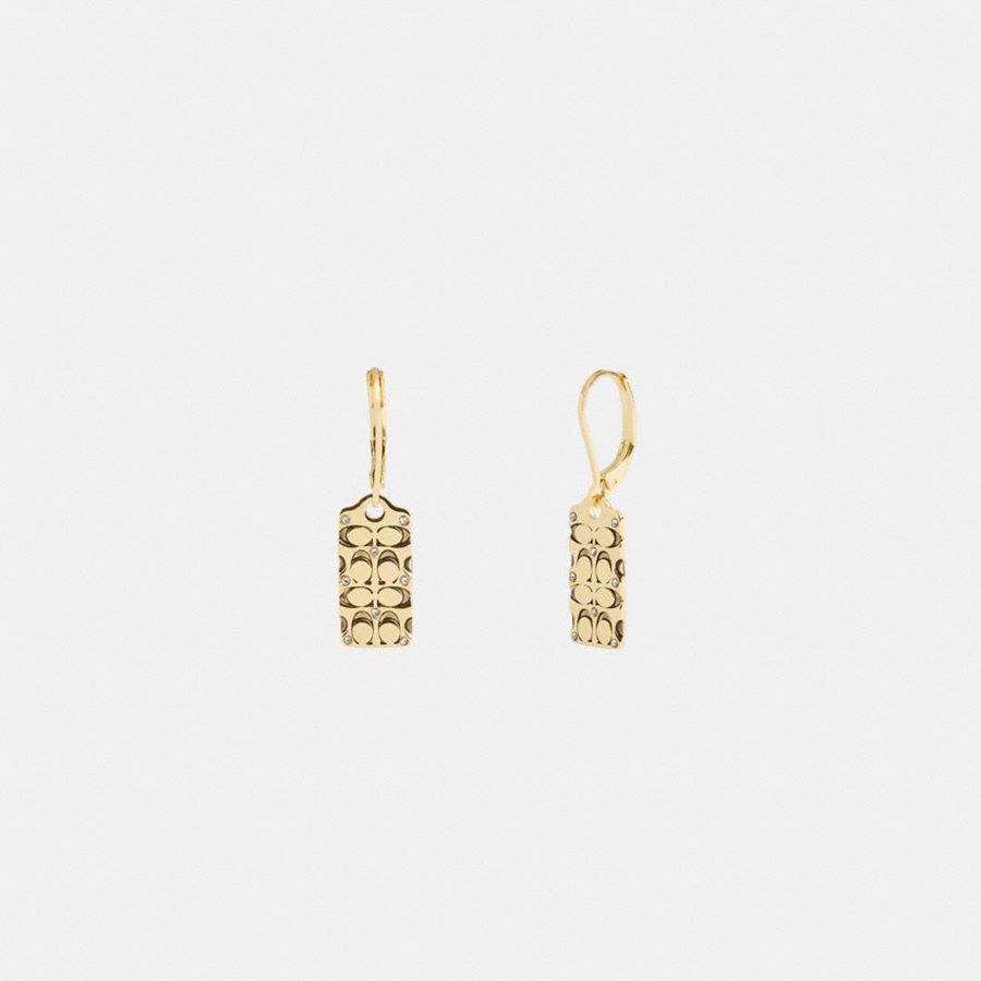 Joyeria COACH Quilted Signature Drop Earrings Mujer Dorados | ZVWI-95864