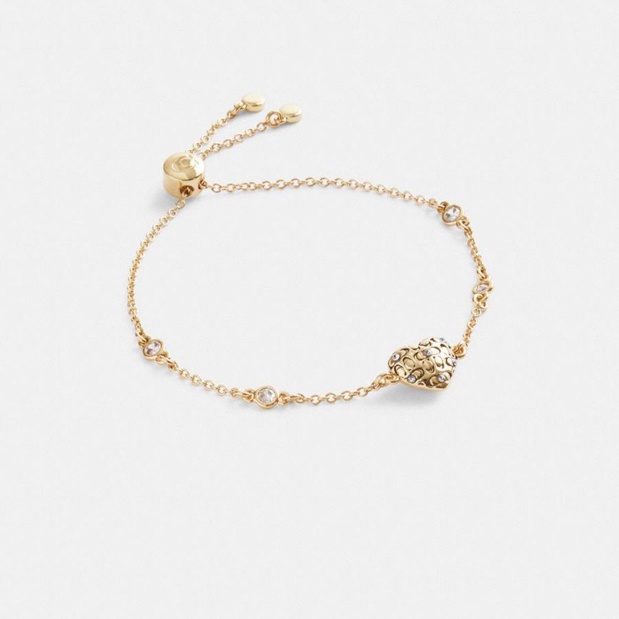 Joyeria COACH Quilted Signature Heart Slider Bracelet Mujer Dorados | XMWP-25413