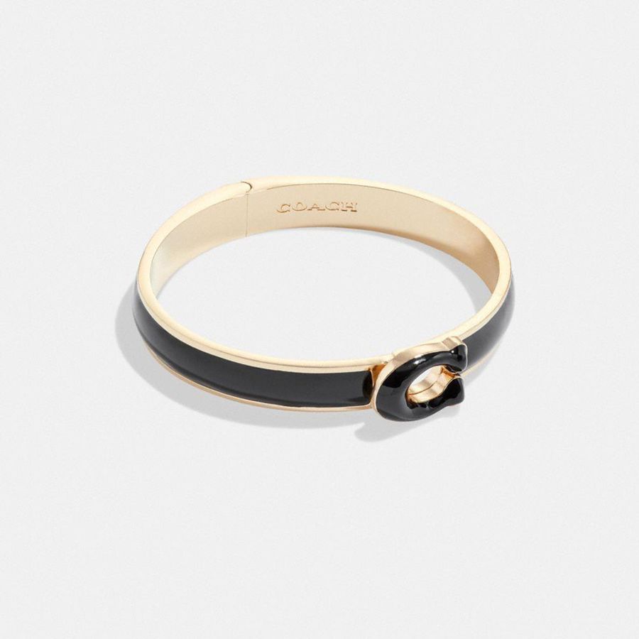 Joyeria COACH Sculpted Signature Enamel Hinged Bangle Mujer Negros | BGDA-65928