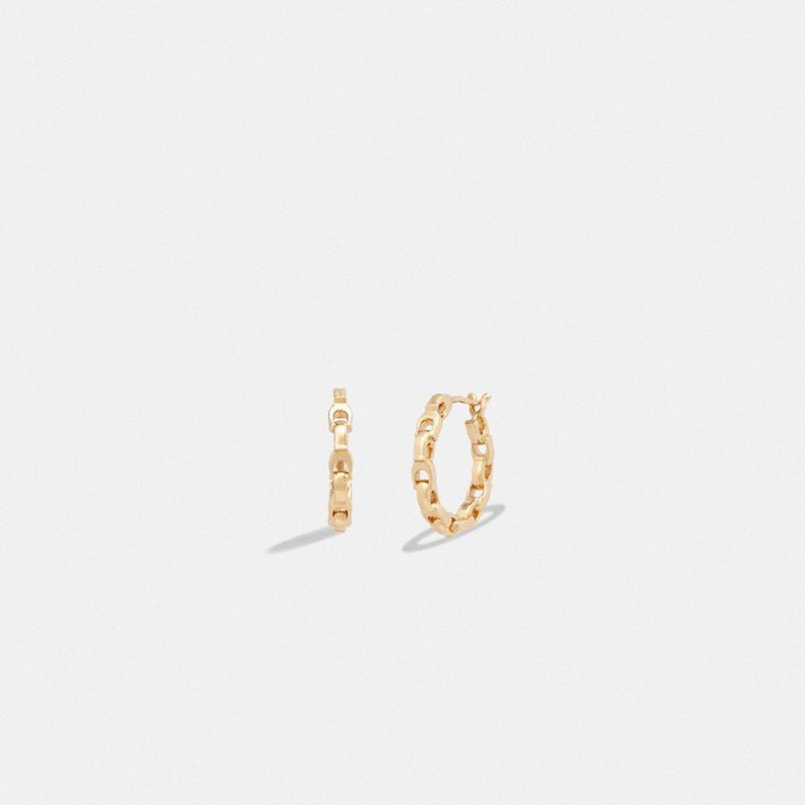 Joyeria COACH Signature Chain Small Hoop Earrings Mujer Dorados | SJBL-15806