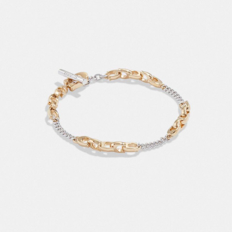 Joyeria COACH Signature Mixed Chain Bracelet Mujer Dorados | CSEJ-84691