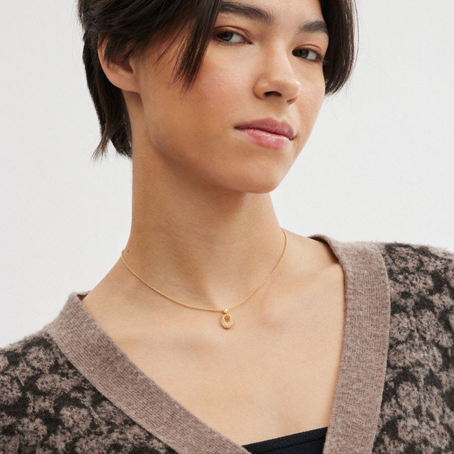 Joyeria COACH Signature Pavé Necklace Mujer Dorados | AFYV-06914