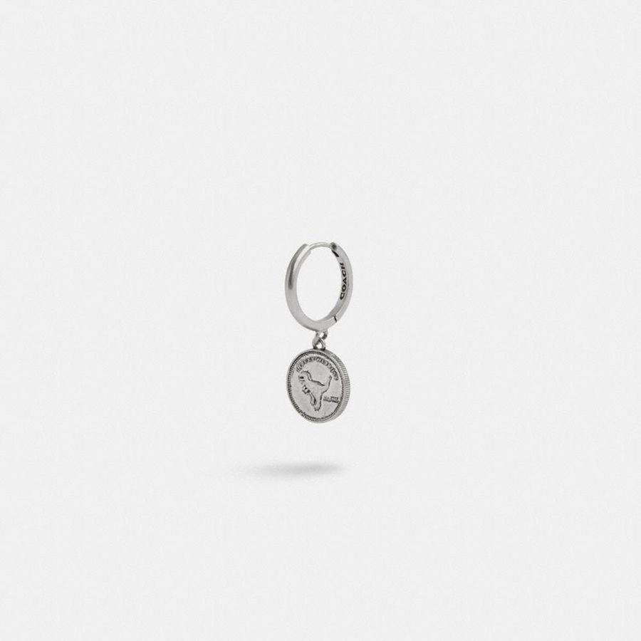 Joyeria COACH Sterling Coin Single Huggie Earring Hombre Plateados | WDJO-09514