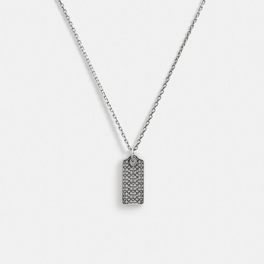 Joyeria COACH Sterling Quilted Hangtag Long Pendant Necklace Hombre Plateados | XVDO-72389