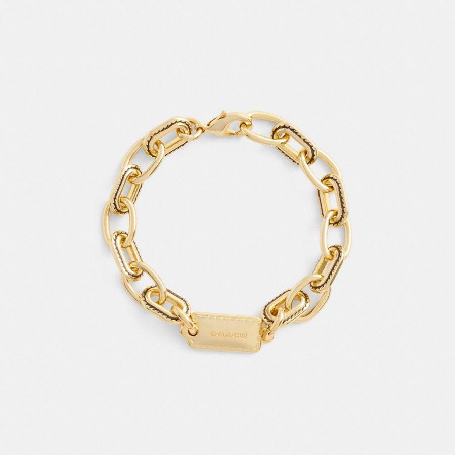 Joyeria COACH Stitched Chain Link Bracelet Mujer Dorados | QVDA-53629