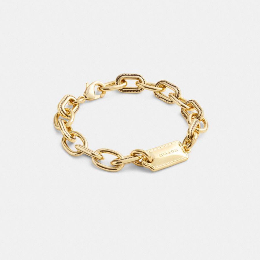 Joyeria COACH Stitched Chain Link Bracelet Mujer Dorados | QVDA-53629