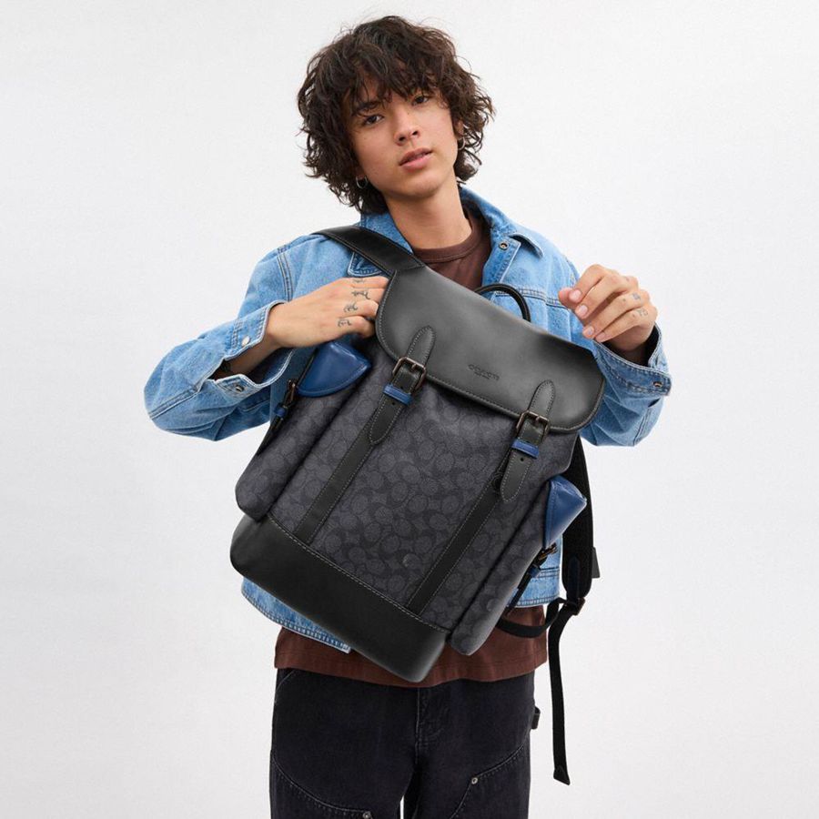 Mochila COACH Hitch In Blocked Signature Canvas Hombre Negros | SAND-52091