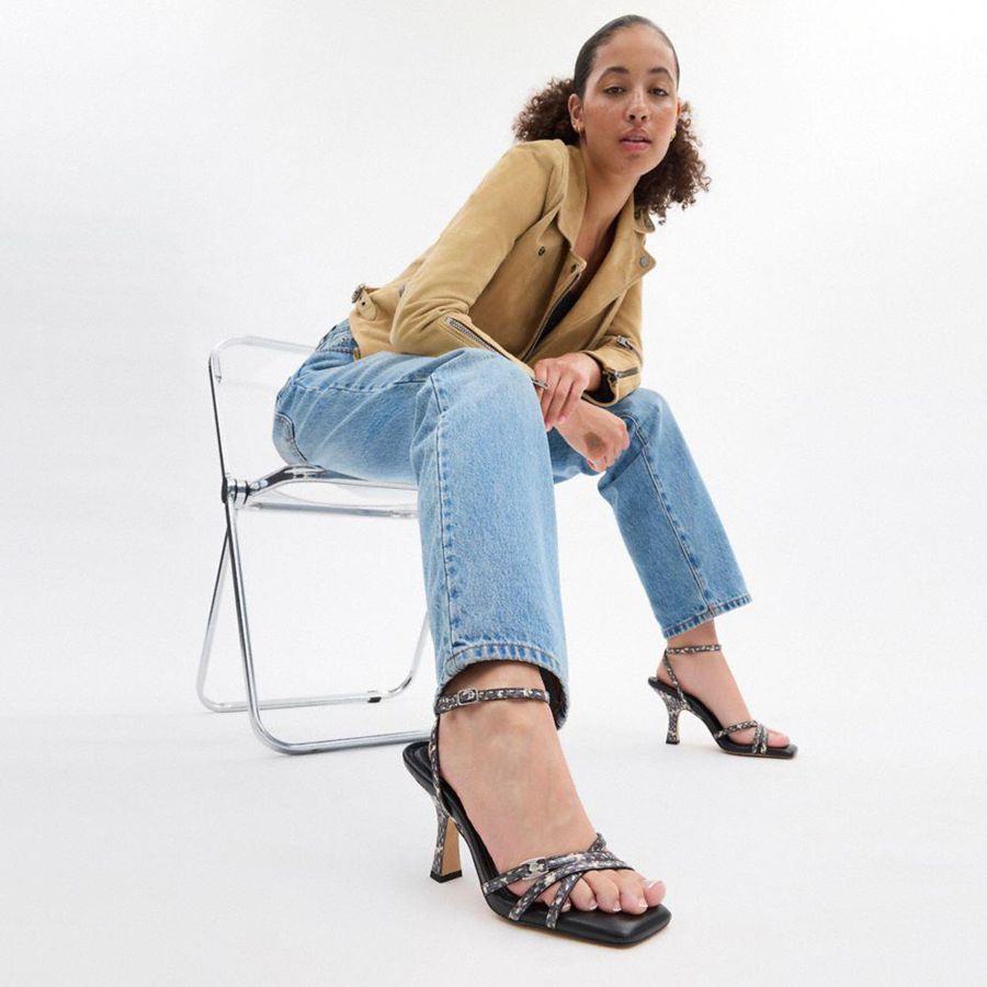 Sandalias COACH Kelsey In Snakeskin Mujer Negros | YGTH-62405
