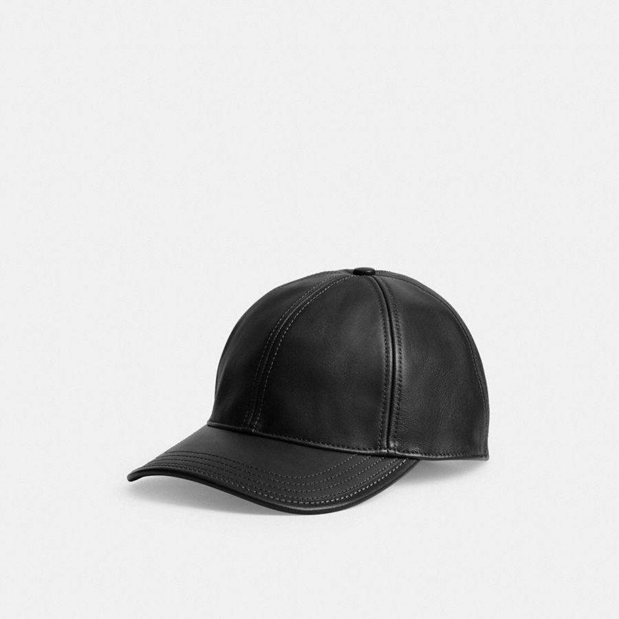 Sombrero COACH Leather Baseball Hombre Negros | CIRY-98076