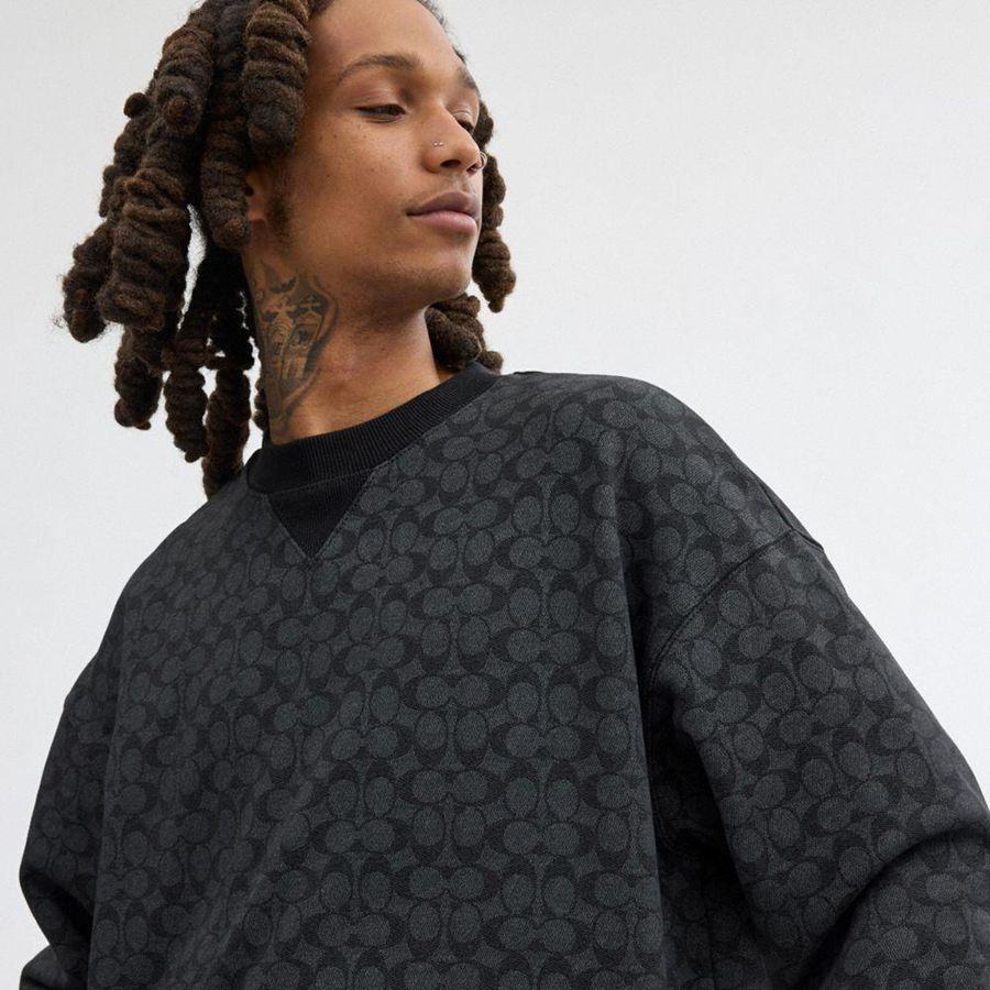Sudadera COACH Essential Signature Crewneck Hombre Grises | MWAG-71956