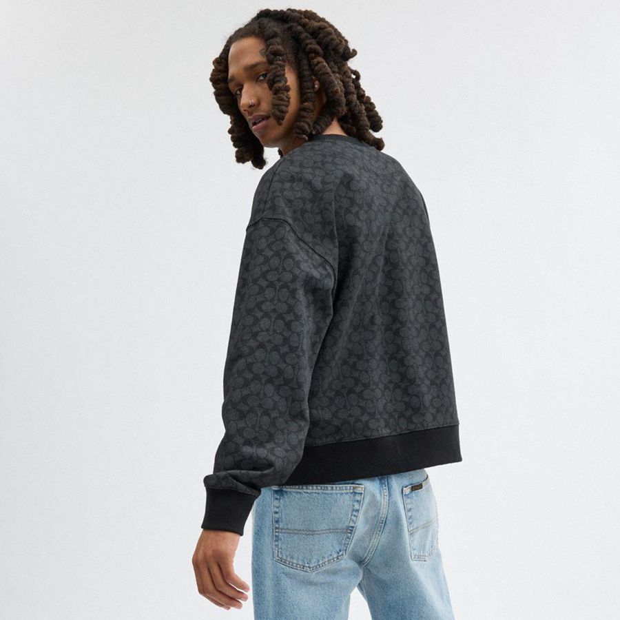 Sudadera COACH Essential Signature Crewneck Mujer Grises | RSTG-64150