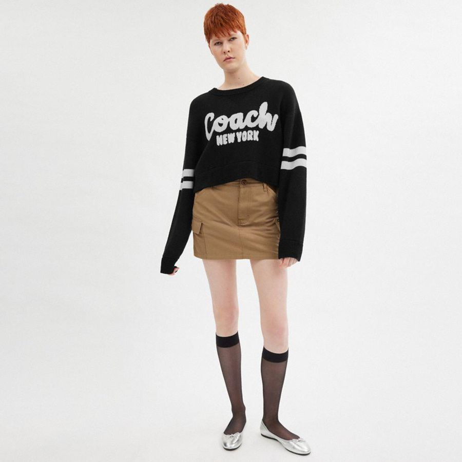 Suéter COACH Cropped Coach Mujer Negros | NEPW-31549