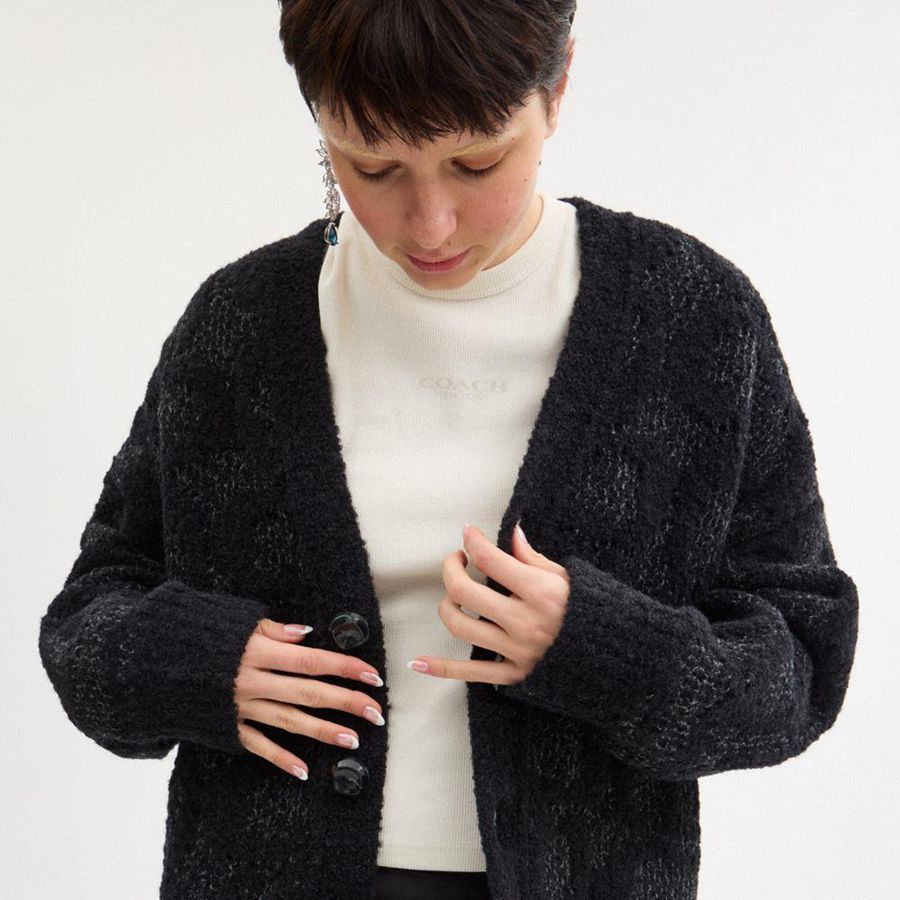 Suéter COACH Signature Cardigan Mujer Grises | WBAQ-19780