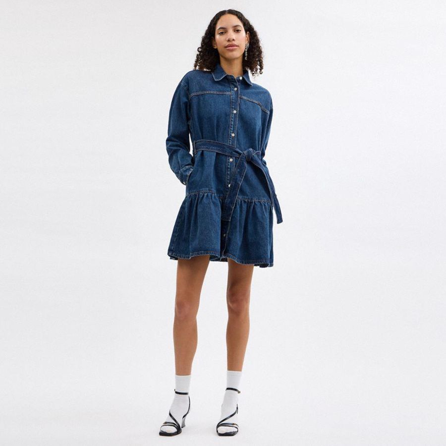 Vestido COACH Denim Shirt Mujer Azules | NUME-45673