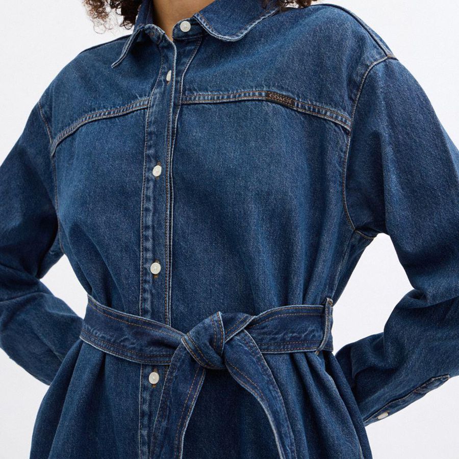 Vestido COACH Denim Shirt Mujer Azules | NUME-45673